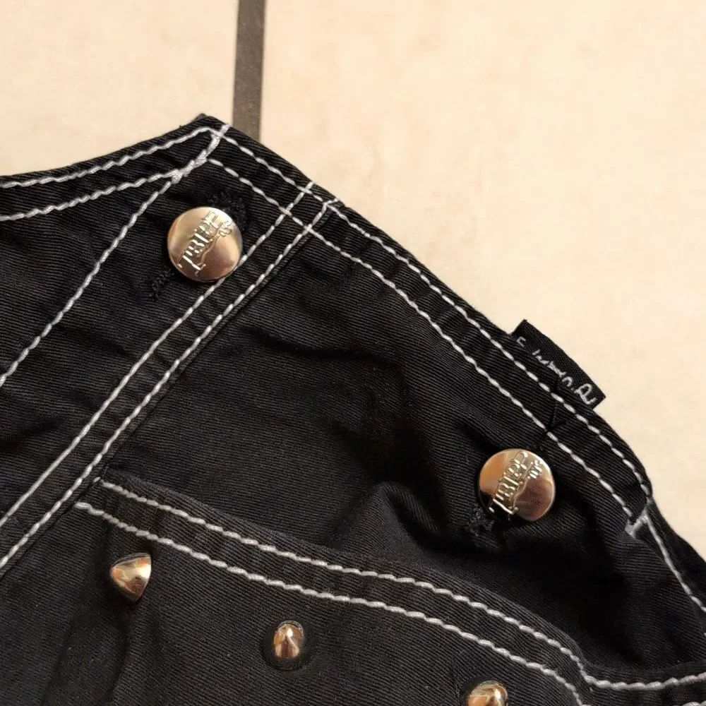 TRIPP NYC Darkstreet Studded Overalls Shorts Black Goth Punk Size L